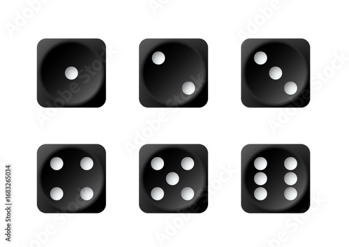 Black dice set. Set of dice with numbers. Vector illustration