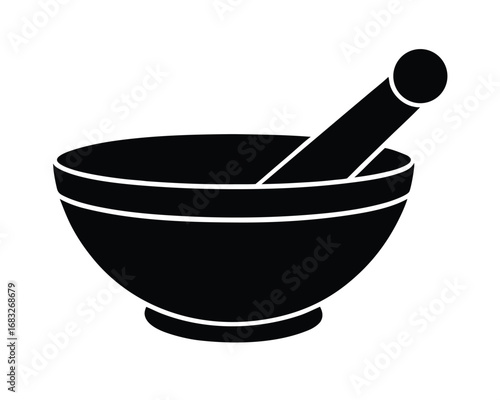 Minimalist Black Silhouette of a Mortar and Pestle Illustration