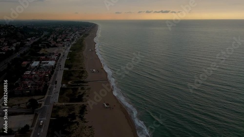 Wallpaper Mural Drone View of Spanish Coastline and Beach with Cityscape meeting the Mediterranean Sea at Sunset Torontodigital.ca