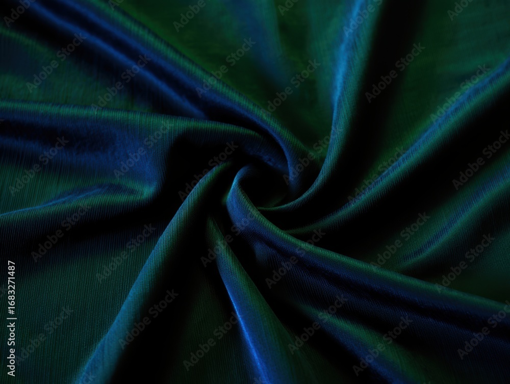 Fototapeta premium Luxurious deep blue and green velvet fabric swirls