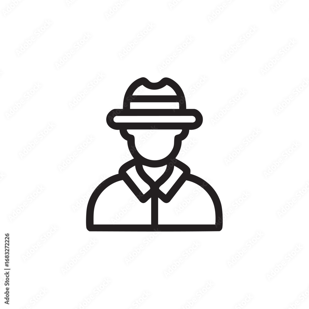 Fototapeta premium A simple line drawing of a person wearing a hat.