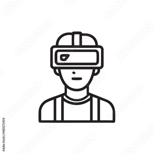 A line drawing of a person wearing a VR headset.