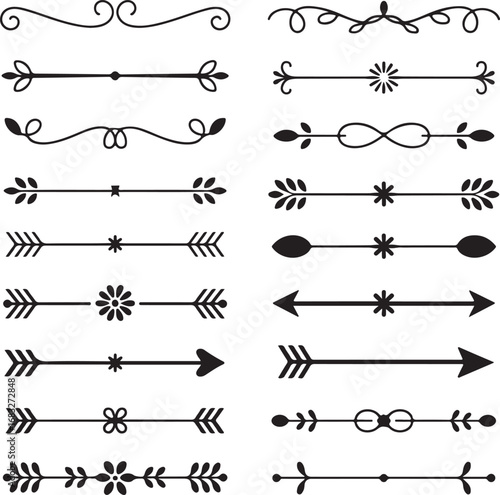 Collection of decorative black and white ornamental dividers and borders flourish