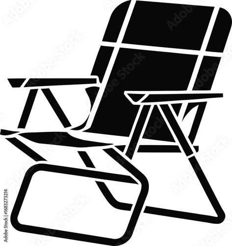 Simple black silhouette of a folding camping chair