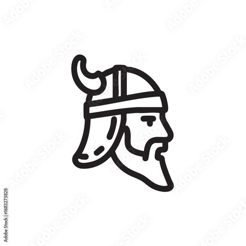 A simple outline of a viking head with a horned helmet.