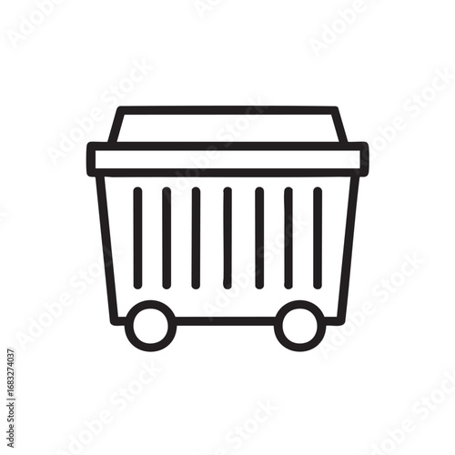 A simple outline of a trash can with wheels