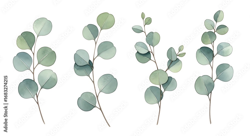 Obraz premium Eucalyptus Greenery, Watercolor Style Vector