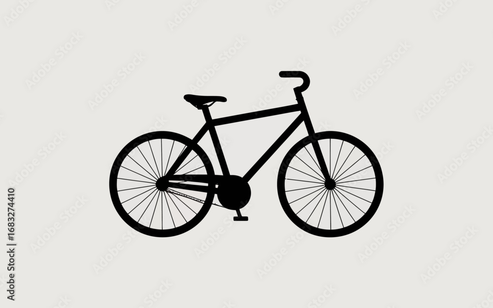 Fototapeta premium Minimalist black silhouette of a bicycle with two wheels, frame, seat, and handlebars. Flat vector icon style,
