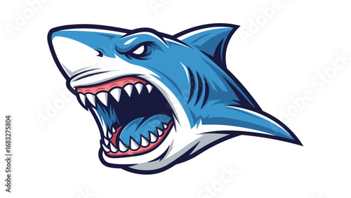 Aggressive Shark Mascot Mouth Open With Sharp Teeth Ready to Bite Illustration