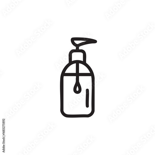A line drawing of a liquid soap dispenser bottle.
