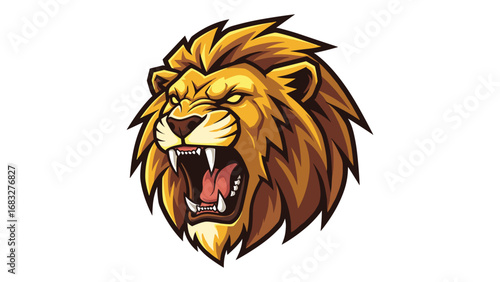 Aggressive Roaring Lion Head Mascot Illustration Symbolizing Strength and Ferocity