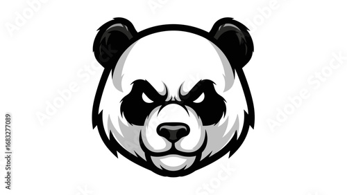 Grumpy Panda Bear Head Mascot Illustration - Fierce and Determined Expression