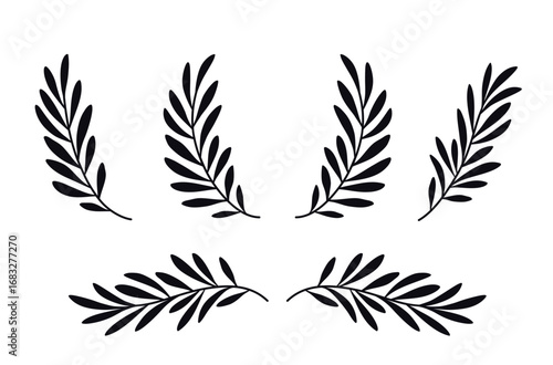 Olive wreath and frame, branches with leaves decoration