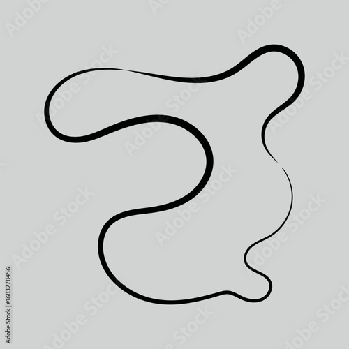 Single Black Organic Line Drawing on a Gray Background abstract line art