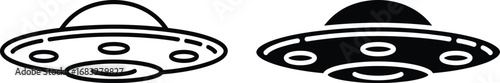 Two flying saucer icons one outline one filled