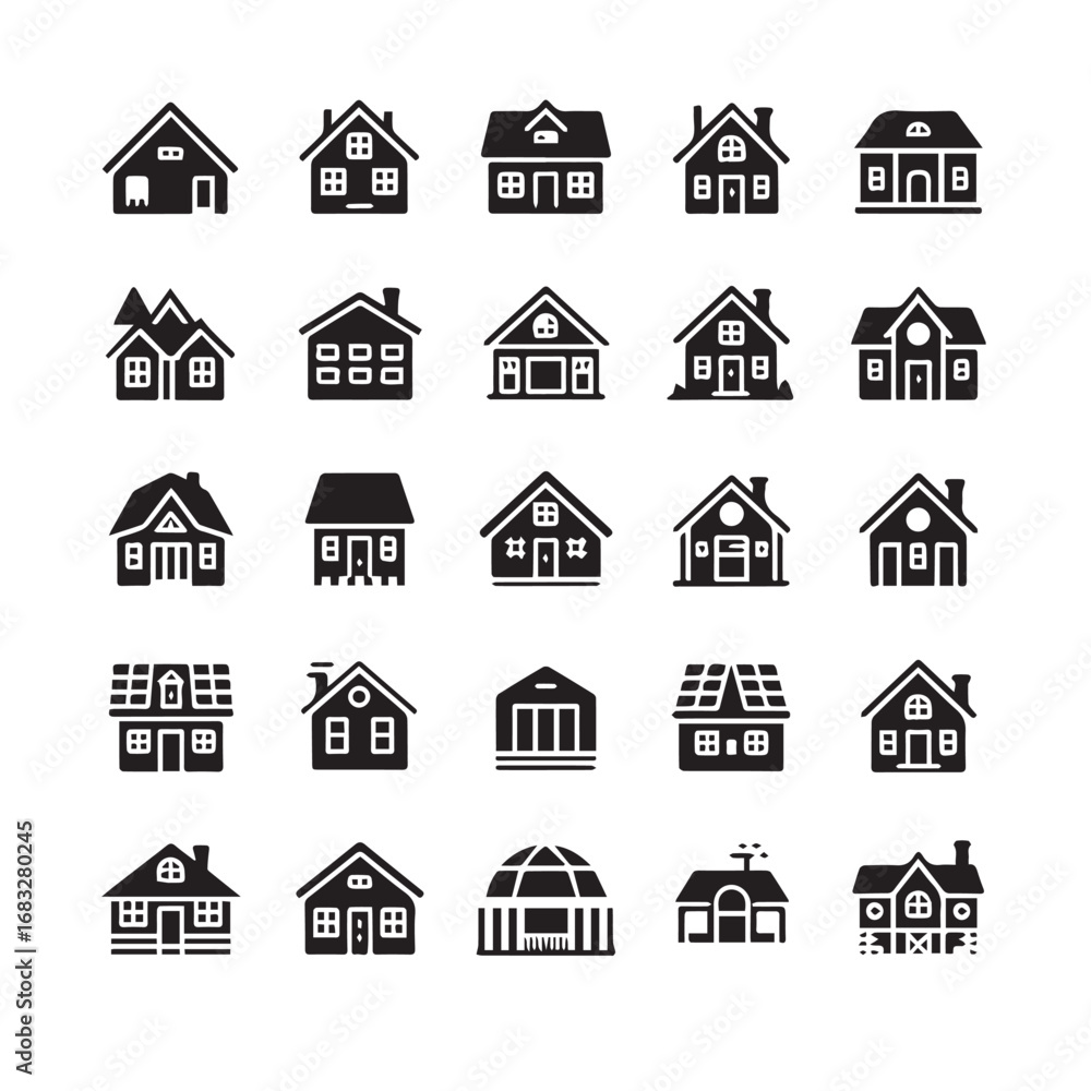 Fototapeta premium Collection of various house icons in a grid, isolated on white background technology background