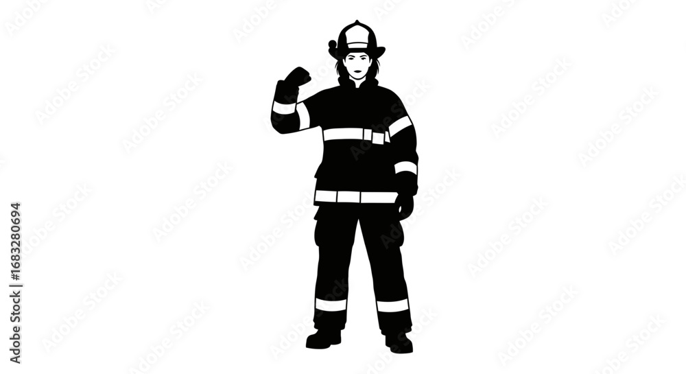 Obraz premium Minimalist silhouette icon of a confident female firefighter.