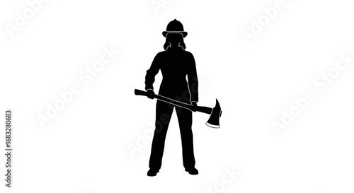 Minimalist silhouette icon of a confident female firefighter.