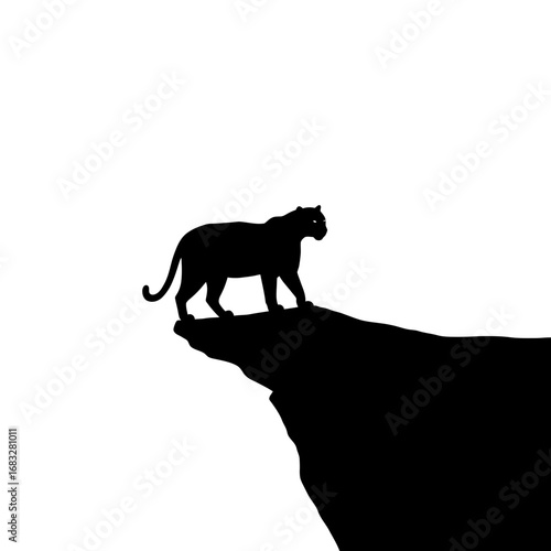 Panther on a cliff edge with moonlight - simple silhouette icon.