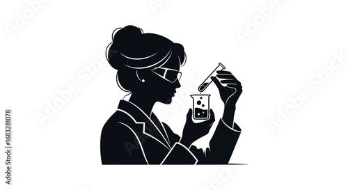 Minimalist silhouette icon of a scientist with a test tube.