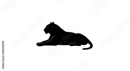 Silhouette of a resting tiger lying down with paws stretched.