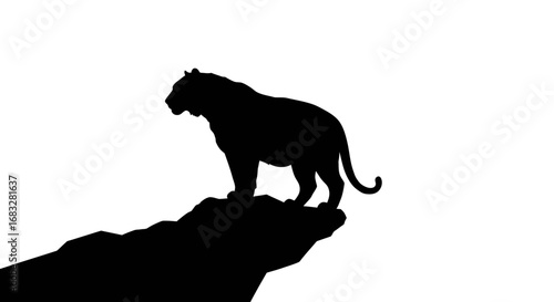 Silhouette of a tiger standing on a rocky ledge.