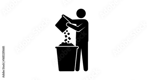 Silhouette of a waste collector dumping recyclables.