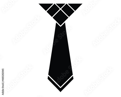 Black necktie icon with geometric knot on a white background