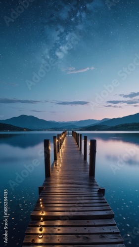 Wallpaper Mural Nighttime Pier Reflection – Starry Sky Silhouette Torontodigital.ca