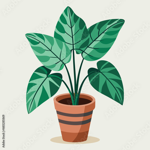 Potted houseplant with striped terracotta pot Vector illutration isolated on white background