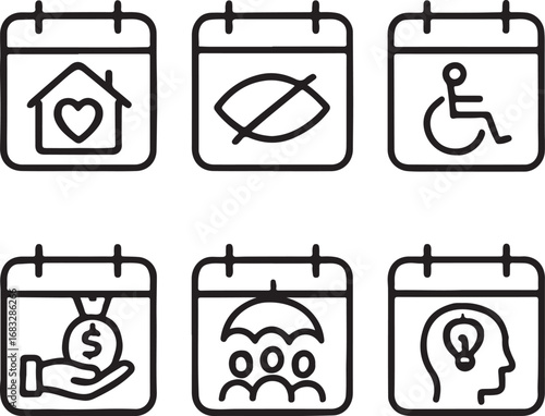 Social Welfare and Support Icons on Calendar Pages