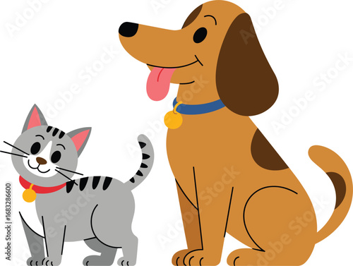 Dog and cat illustration material on white background