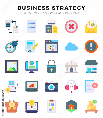 Business Strategy icons set. Collection of simple Flat web icons.