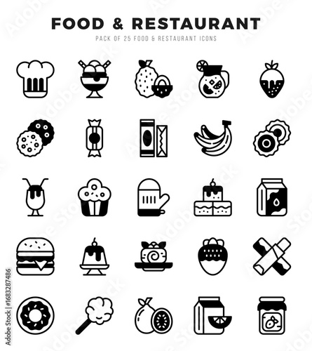 Set of Food and Restaurant icons in Lineal Filled style. Lineal Filled Icons symbol collection.