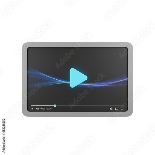 Tablet screen with play button isolated on transparent background