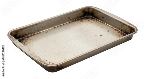 Old, dirty baking sheet isolated on transparent background