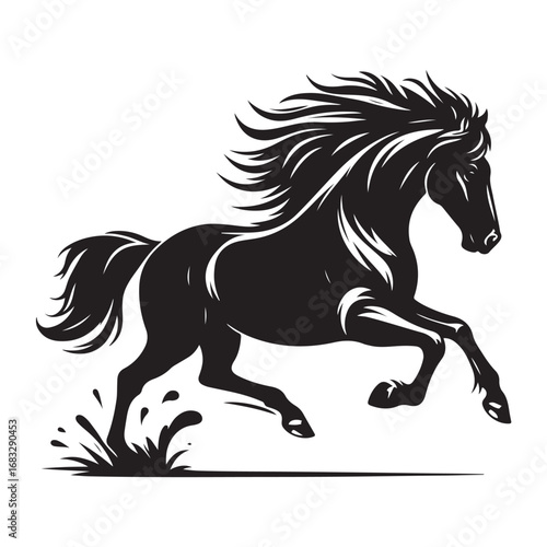 Powerful horse galloping in motion silhouette