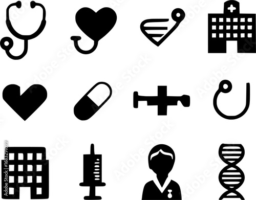 Collection of medical and healthcare icons for health and science concepts