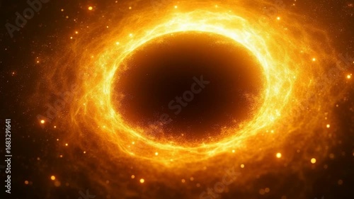 Wallpaper Mural Bright black hole in open space with spinning energy particles, cosmic sphere in yellow color glowing abstract background Torontodigital.ca