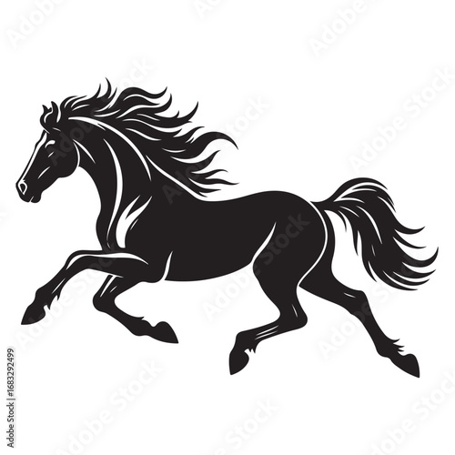 Dynamic horse galloping silhouette for equestrian designs