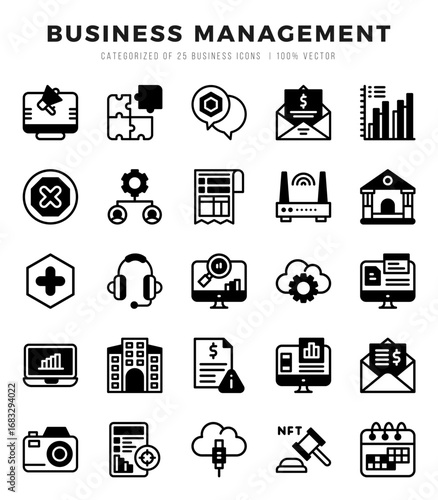 Vector icons set of Business Management. Lineal Filled style Icons.