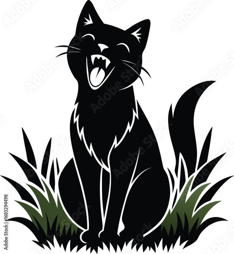 black cat on a green grass