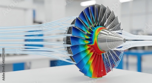Jet Engine Turbine Simulation with Color-Coded Airflow Analysis