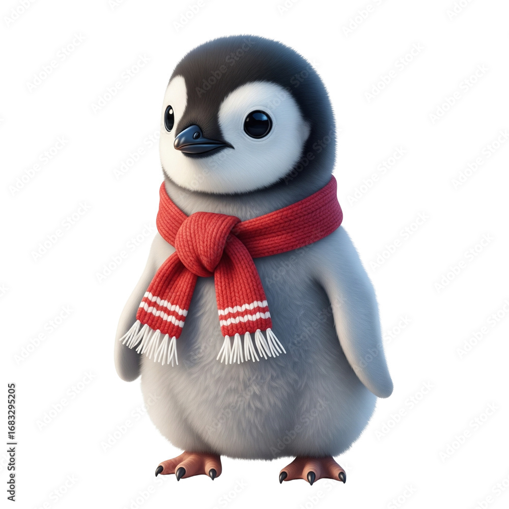 Fototapeta premiumCute penguin chick with scarf, isolated on transparent background