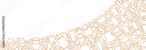 Coffee beans, cup of tea. Geometric line template