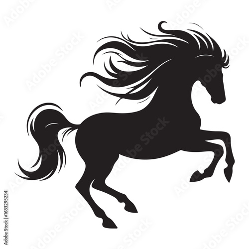 Dynamic horse galloping in motion silhouette style
