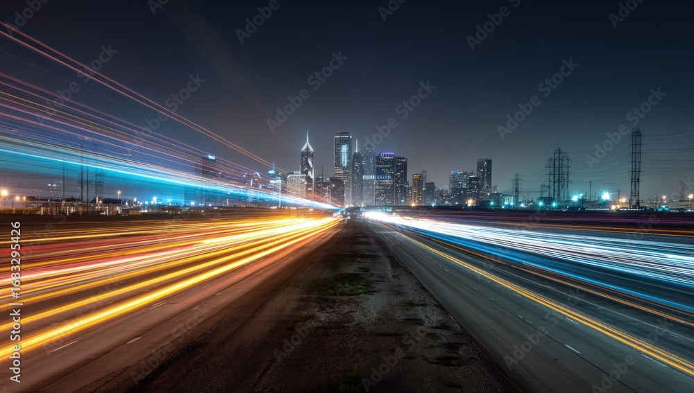 Fototapeta premium Night city lights blurred by motion