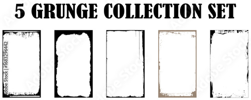 Set of Black Grunge Border Frames. Texture Overlay Collection. Rough Border Set for Design Use