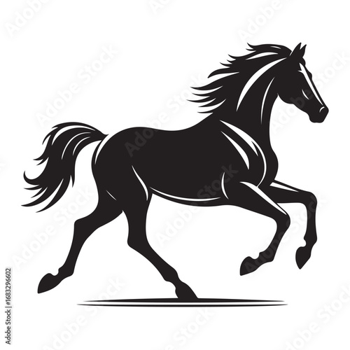 Dynamic horse in mid stride captured in a bold silhouette style