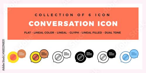 Collection of 6 Conversation Icons. Flat. Lineal. Glyph. and Dual Tone Styles